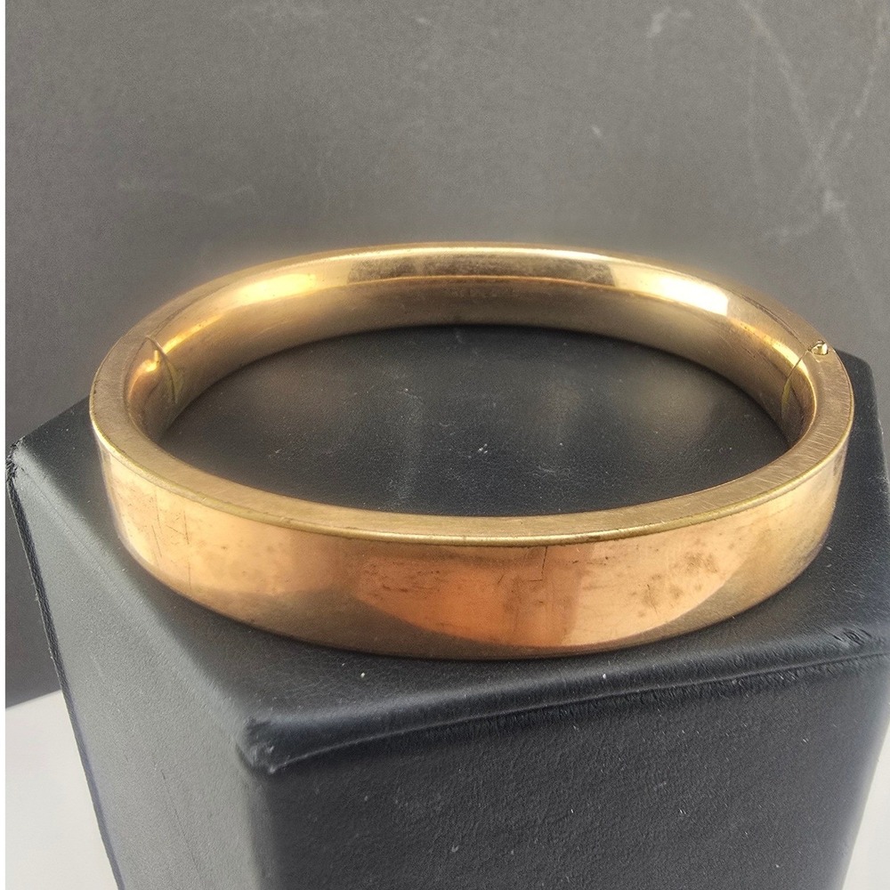 Vintage D.F.B. Co. Bangle Bracelet Gold Filled Hinged Wide Band Patented 7in
